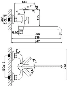 Смеситель для ванны с длинным изливом D&K Rhein Valerius хром DA1363301 Смеситель для ванны с длинным изливом D&K Rhein Valerius хром DA1363301, 2