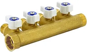 Коллектор запорный проходной 4 отвода ¾"в/н x ½"н Uni-fitt 420G3240 Коллектор запорный проходной 4 отвода ¾"в/н x ½"н Uni-fitt 420G3240, 3