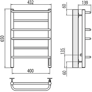 Полотенцесушитель электрический лесенка Terminus Евромикс П6 400х650 электро quick touch полированная сталь 4670078531261, 2