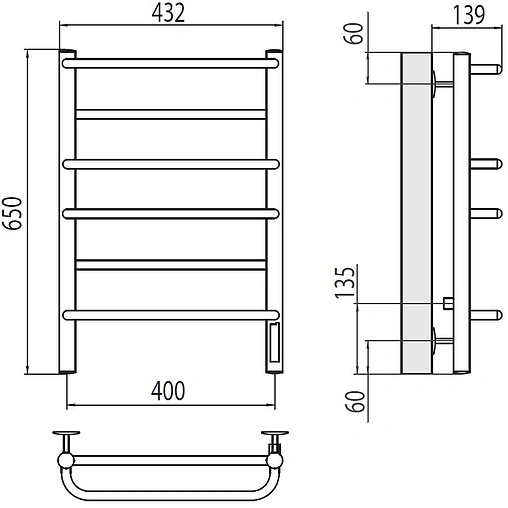 Полотенцесушитель электрический лесенка Terminus Евромикс П6 400х650 электро quick touch полированная сталь 4670078531261