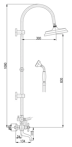 Душевая система со смесителем для ванны Rav Slezak Morava retro хром MK159.5/3