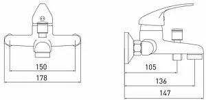 Смеситель для ванны Gross Aqua Basic хром 2237257C Смеситель для ванны Gross Aqua Basic хром 2237257C, 2