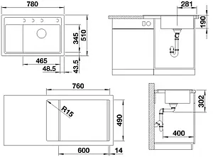 Мойка кухонная Blanco Zenar XL 6S Compact 78 R серый беж 523782 Мойка кухонная Blanco Zenar XL 6S Compact 78 R серый беж 523782, 2