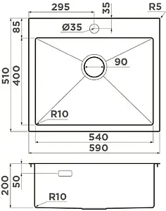 Мойка кухонная Omoikiri Akisame 59-IN нержавеющая сталь 4973055 Мойка кухонная Omoikiri Akisame 59-IN нержавеющая сталь 4973055, 2