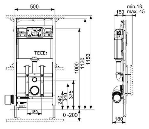 Инсталляция для подвесного унитаза TECElux 200 9600200 Инсталляция для подвесного унитаза TECElux 200 9600200