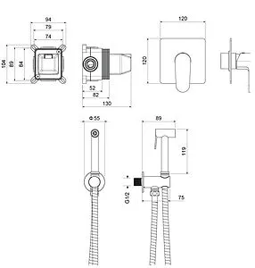 Гигиенический душ со смесителем Aquatek Оберон хром AQ1219CR, 2