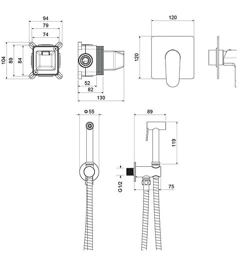 Гигиенический душ со смесителем Aquatek Оберон хром AQ1219CR