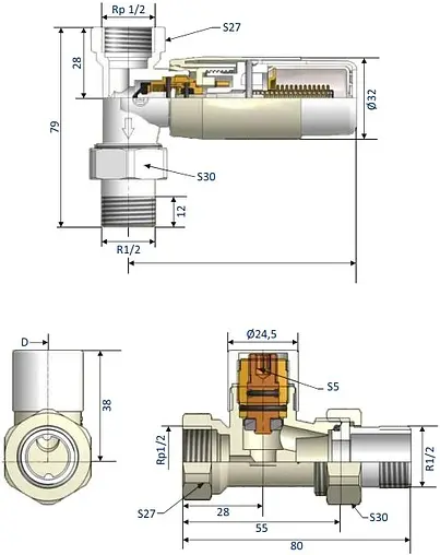 Комплект вентилей терморегулирующих прямых ½" в/н Schlosser Standard Mini инд.заказ по RAL 602200057 Ral