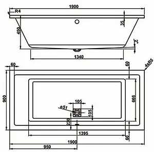 Ванна акриловая Vagnerplast Cavallo 190x90 VPBA190CAV2X-04, 2