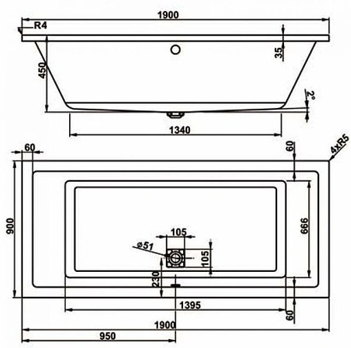 Ванна акриловая Vagnerplast Cavallo 190x90 VPBA190CAV2X-04