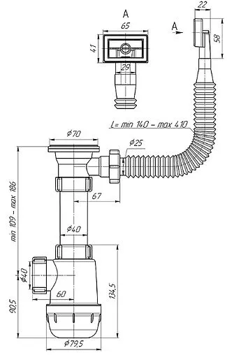 Сифон бутылочный для мойки с переливом Ани Пласт Грот A0140S Сифон бутылочный для мойки с переливом Ани Пласт Грот A0140S
