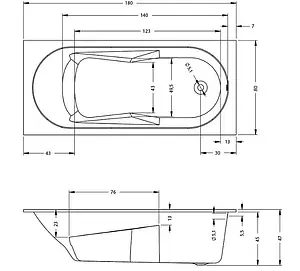 Ванна акриловая Riho LAZY 180x80 B081001005, 2