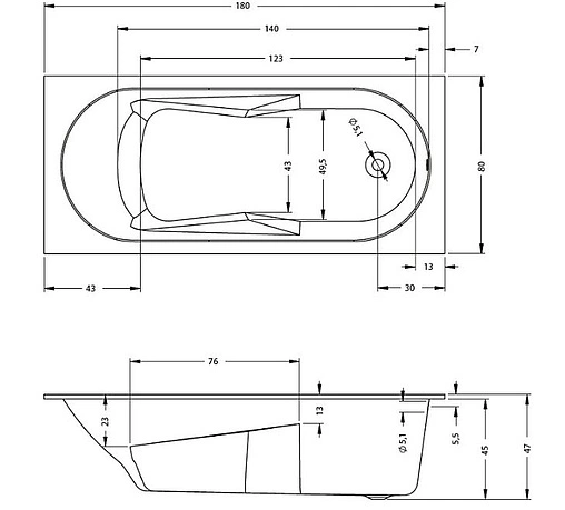 Ванна акриловая Riho LAZY 180x80 B081001005