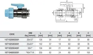 Кран шаровый с переходом на пнд трубу 40мм x 1¼&quot;в Unidelta 1071040005001, 2