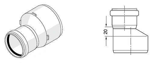 Патрубок переходной длинный внутренний бесшумный D=75x50мм Rehau Raupiano Plus 11213841002 Патрубок переходной длинный внутренний бесшумный D=75x50мм Rehau Raupiano Plus 11213841002