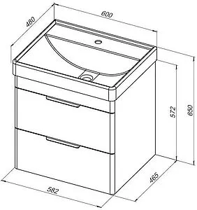 Тумба-умывальник Aquanet Ирис new 60 белый глянец 00310144+ Тумба-умывальник Aquanet Ирис new 60 белый глянец 00310144+, 2