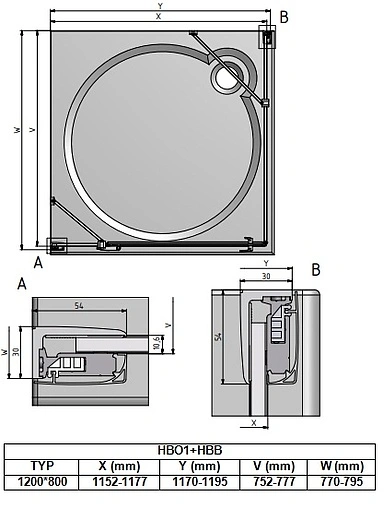 Душевое ограждение 1200x800мм прозрачное стекло Roltechnik Hitech Line HBO1+HBB/1200*800 284-1200000-06-02+286-8000000-06-02