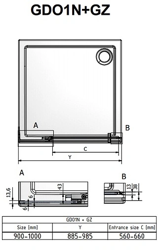 Дверь в нишу 1000мм прозрачное стекло Roltechnik Elegant Neo Line GDO1N+GZ/1000 188-1000000-00-02+190-0000000-00