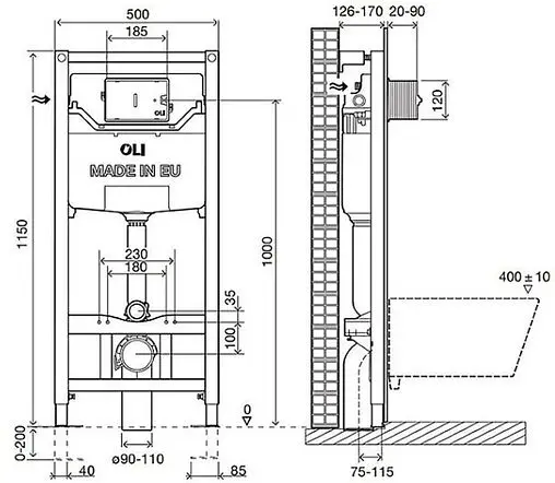 Инсталляция для подвесного унитаза Set 3 в 1 OLI 120 Eco mechanic 879236mSL01 с кнопкой белый