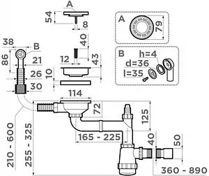 Сифон бутылочный для мойки с переливом Omoikiri WK-1-R-G 4956499 Сифон бутылочный для мойки с переливом Omoikiri WK-1-R-G 4956499, 2