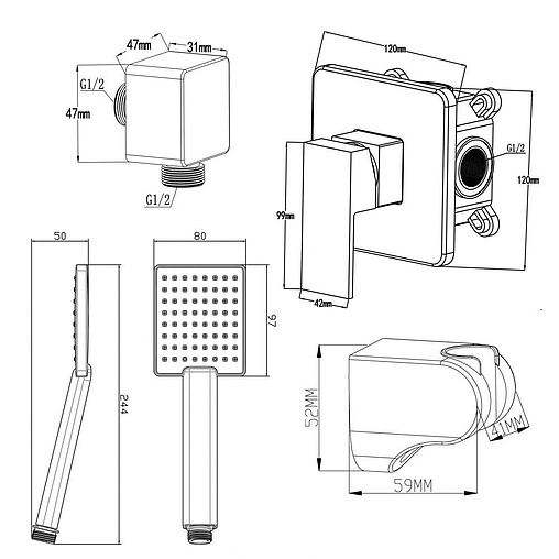 Смеситель для душа скрытого монтажа Swedbe Platta чёрный матовый 5551B