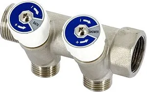 Коллектор регулирующий проходной 2 отвода ¾"в/н x ½"н Uni-fitt 400N3221 Коллектор регулирующий проходной 2 отвода ¾"в/н x ½"н Uni-fitt 400N3221, 1