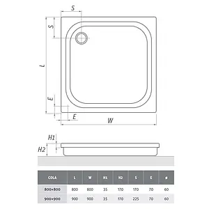 Поддон для душа акриловый средний 800x800мм Roltechnik Cola 8000003 Поддон для душа акриловый средний 800x800мм Roltechnik Cola 8000003, 2