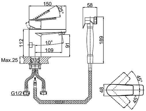 Смеситель для раковины с гигиеническим душем D&amp;K Rhein Lessing хром DA1322601