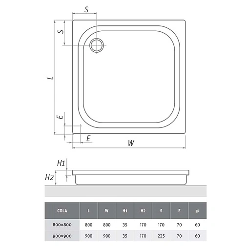 Поддон для душа акриловый средний 800x800мм Roltechnik Cola 8000003