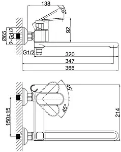Смеситель для ванны с длинным изливом D&K Rhein Speyer хром DA1313301 Смеситель для ванны с длинным изливом D&K Rhein Speyer хром DA1313301, 2