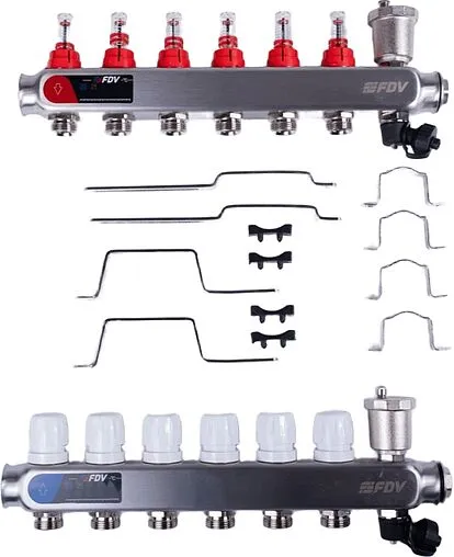 Группа коллекторная с расходомерами 6 отводов 1&quot;в/в x ¾&quot;ек FDV S1103C-2/6