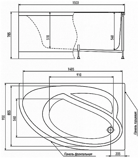 Ванна акриловая Alex Baitler Nero 150х95 R