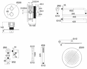 Душевая система с термостатом для душа WHITECROSS Y gold золото YSET08GL Душевая система с термостатом для душа WHITECROSS Y gold золото YSET08GL, 2