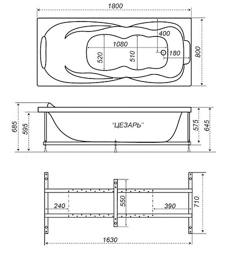 Ванна акриловая Triton Цезарь 180x80 Н0000000219
