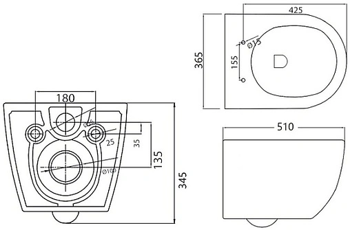 Унитаз подвесной безободковый Cezares Stylus Tornado белый CZR-6601-TH-TOR