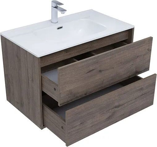 Тумба-умывальник подвесная Aquanet Lino 80 (Flat) дуб веллингтон 00287543+00254364