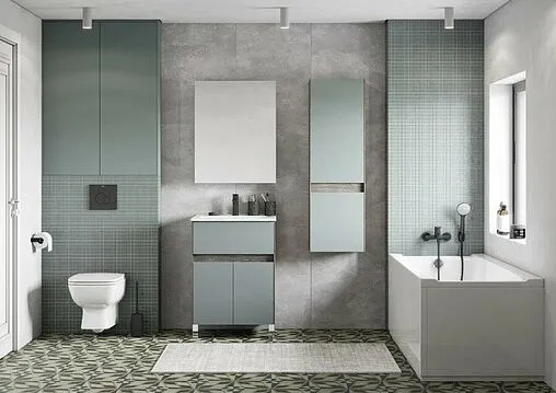 Шкаф-пенал подвесной Aquaton Форес 40 дуб рошелье/сумеречный голубой 1A278603FR9C0