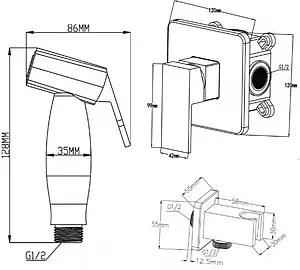 Гигиенический душ со смесителем Swedbe Platta чёрный матовый 5549B Гигиенический душ со смесителем Swedbe Platta чёрный матовый 5549B, 2