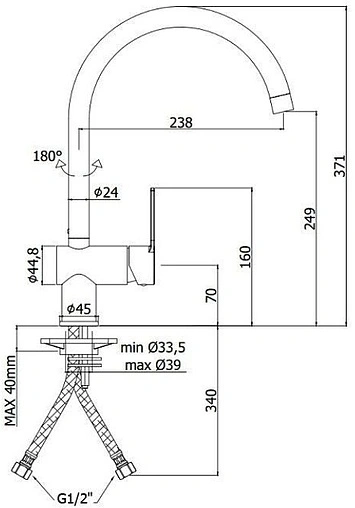 Смеситель для кухни Paffoni Ringo чёрный матовый RIN180NO Смеситель для кухни Paffoni Ringo чёрный матовый RIN180NO