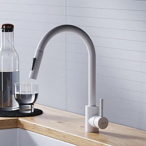 Смеситель для кухни с выдвижным изливом Dorff Logic белый D3007533