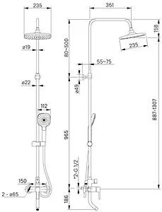 Душевая система со смесителем для ванны IDDIS Sena хром SENSB3Fi06, 2