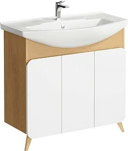 Тумба-умывальник напольная Aqwella Basic 85 белый/дуб золотой BAS0108DZ+4620008197456 Тумба-умывальник напольная Aqwella Basic 85 белый/дуб золотой BAS0108DZ+4620008197456, 1