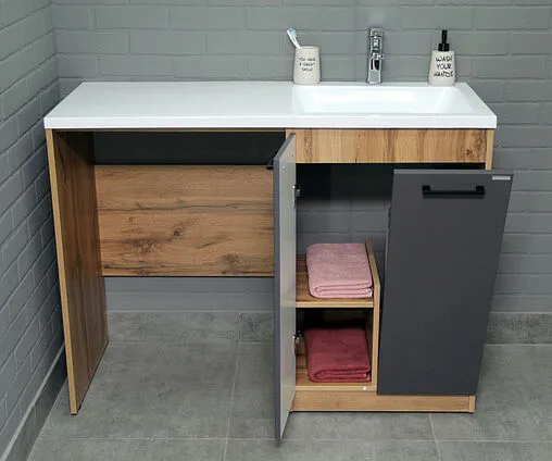Тумба-умывальник напольная над стиральной машиной Домино Craft 120 графит/дуб вотан DCr2214T+