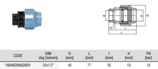 Муфта компрессионная переходная 20мм x 1/2&quot;в Unidelta 1004020002