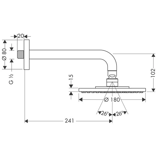 Лейка верхнего душа с настенным креплением Hansgrohe Raindance S 180 1jet EcoSmart хром 27462000