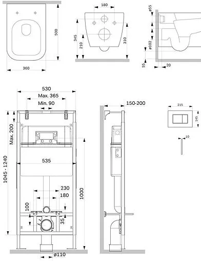 Комплект 6 в 1 Am.Pm Gem FlashClean IS100201.901701 с кнопкой белый глянцевый