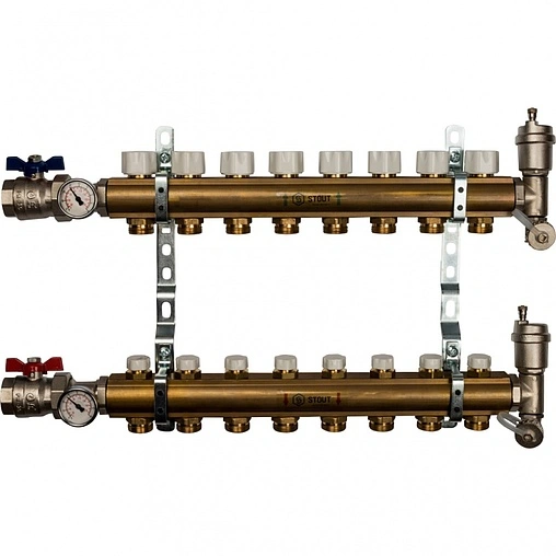 Группа коллекторная без расходомеров 8 отводов 1&quot;в/в x ¾&quot;ек Stout SMB 0468 000008