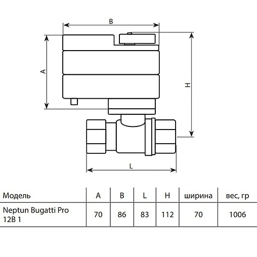Кран шаровый с электроприводом Neptun Bugatti Pro 1&quot; 12В 100035601700