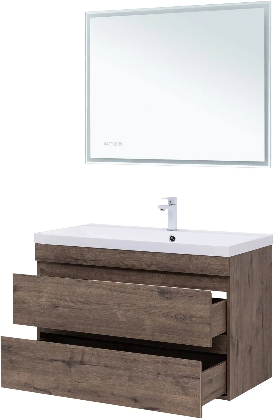 Тумба-умывальник подвесная Aquanet Нота New 100 дуб веллингтон/табак 00334194+00284116