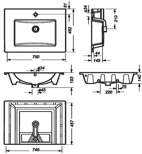 Раковина Sanita Luxe Quadro 75 белый WB.FN/Quadro/75-C/WHT.G/S1